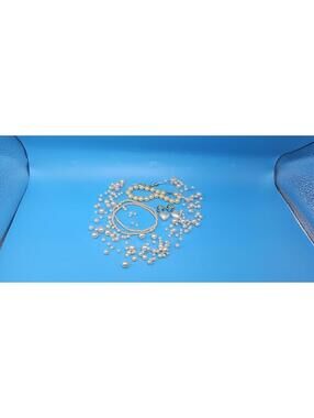 Elegant Faux Floating Pearl Necklace Bracelets and Earring Set with Hearts